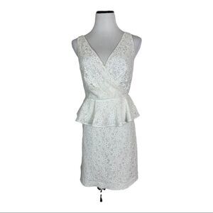 Trina Turk Embroidered White Peplum Sheath Dress Size 8 New Modern Designer